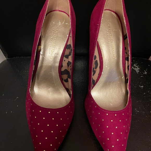 Fuchsia pink suede gold studded vamp shoes 4 inch stilettos 👠 Ladies size 8 1/2 - Picture 11 of 11
